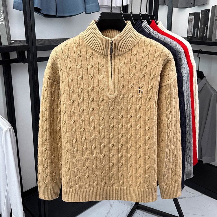 Suéter de cuello de medio cremallera hombre otoño invierno marca de moda bordada calentamiento suéter de cuello de medio cuello casual camiseta de punto de hombre