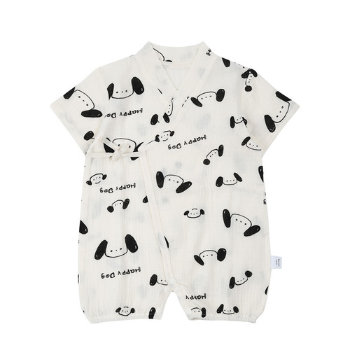 Baby gauze cotton bag fart clothes newborn one-piece clothes short-sleeved thin section cotton type A baby lace-up monk suit