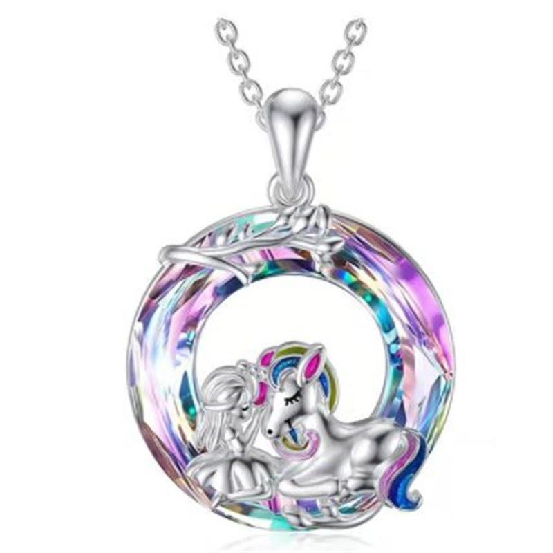 Yunjin nuevo europeo y americano caliente-venta colorido kirin cristal colgante árbol de la vida collar unicornio