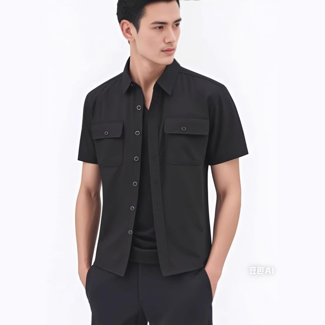 Cross Border Code Summer Men's Breathable Linen Thin Short Sleeve Casual Fashion Shirt with Pocket Explosions Factory Straight Hair