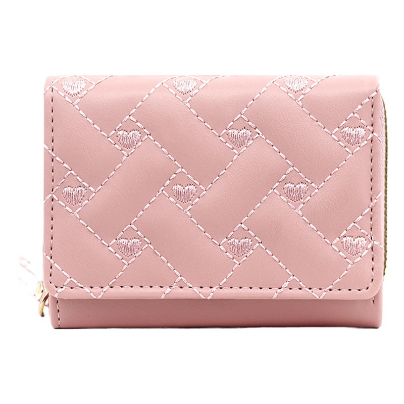 Cartera corta de las nuevas mujeres simple bordado amor PU tríptico bolsa titular de la tarjeta multi-tarjeta billetera al por mayor