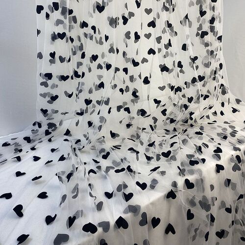 Love flocking flower mesh fabric lace dress dress skirt transparent soft gauze skirt high-end skirt lace accessories