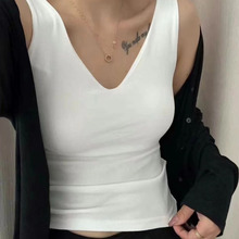 秋冬保暖V领磨毛背心文胸一体式内搭简约小众打底吊带无袖上衣女.