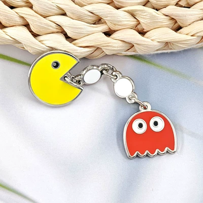 Pac-Man game metal brooch, Pac-Man and Red Ghost enamel badge, cute cartoon pendant pin (Yaxa sancaqları) - a07-03-b06