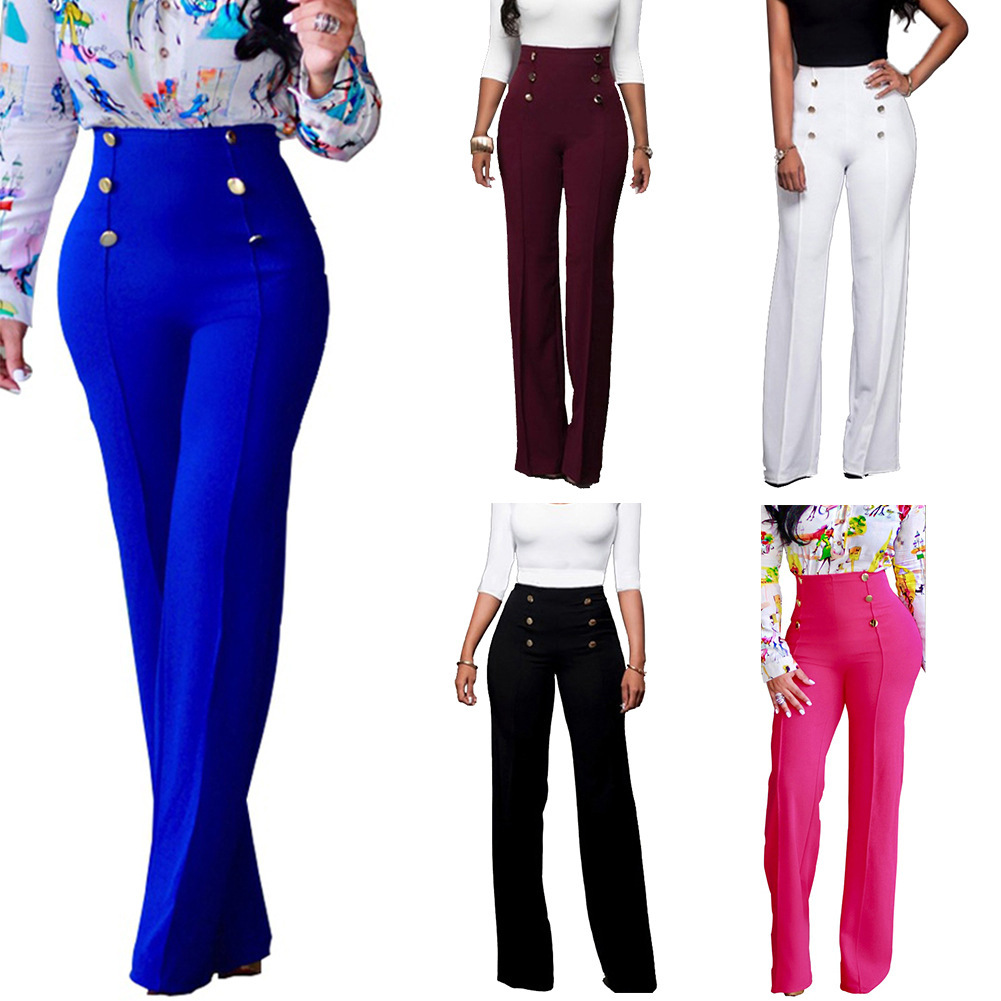 S2006-0 Cross-border women's European and American fashion Slim personality double-breasted flared trousers in five colors