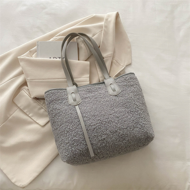 Bolso de lana de gran capacidad de mujer 2024 nuevo otoño invierno bolso de mano casual bolso de viaje de lana universal