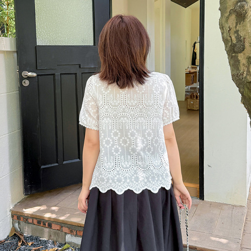 Eno Plus Size Women's Korean Style Gentle and Elegant V-Neck Blouse 2025 Summer New Sweet Short-Sleeve Top 252551