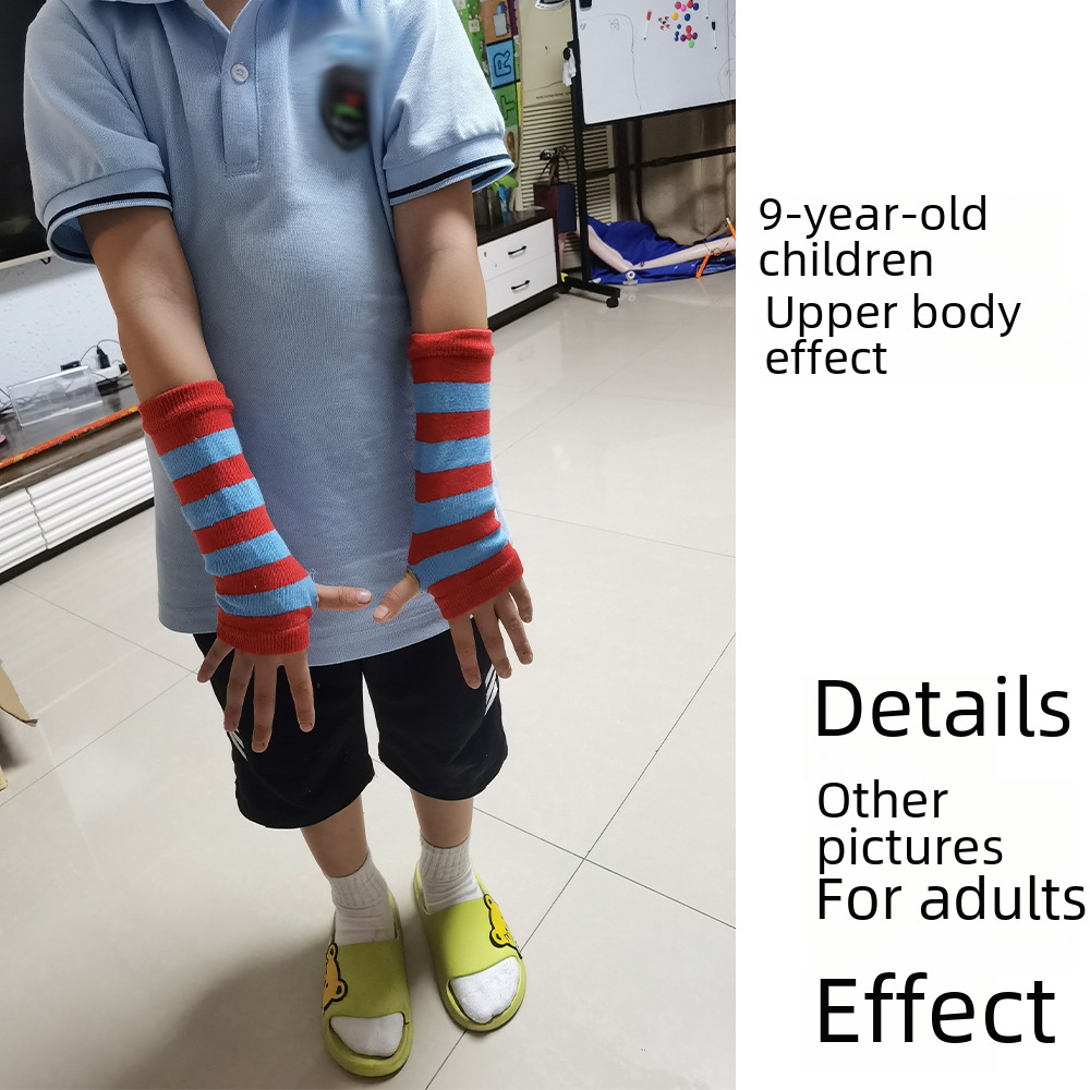Cross-border Knitted Finger-leaking Gloves cospla Anime Striped Finger-wearing Wrist Sleeve Children's Finger-exposed Arm Sleeve Thin_voghion.com