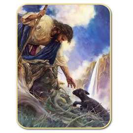 跨境供应牧羊人救羊悬崖动物风景椭圆包边版画简约挂画一件代发货