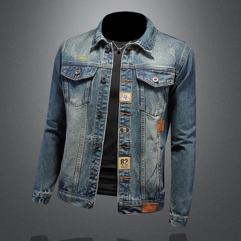 Denim Frühling und Herbst neue europäische Herren Revers Slim Fit gewaschen Denim Trend Jacke 8530_voghion.com
