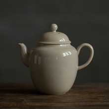 8E7Q茶器 中式复古草木灰釉陶瓷古朴小泡茶壶 小巧茶盘 葵口壶承