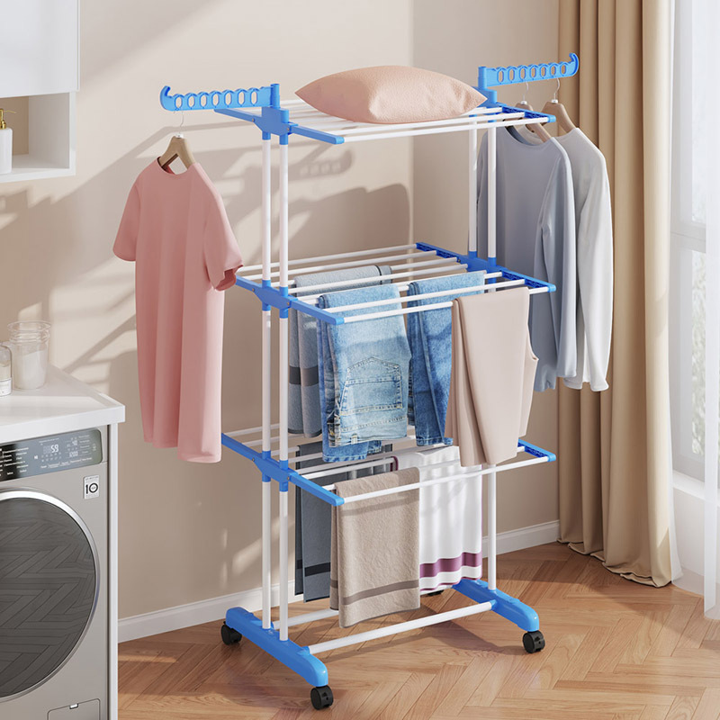 Household Multi-Layer Clothes Drying Rack, Bedroom Clothes Rack, Hair Salon Towel Rack, Floor-Standing Multi-Layer Mobile Drying Rack Wholesale