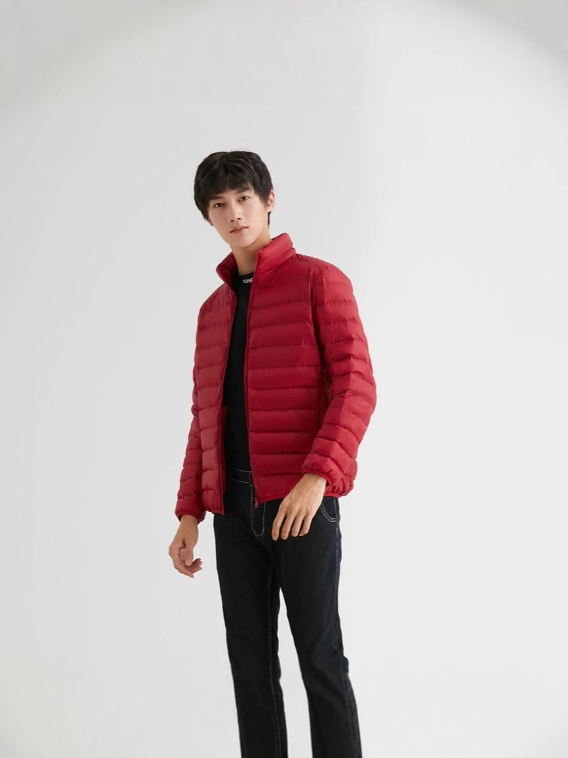 Nuevo 90 blanco chaqueta de invierno hombre ligero corto joven de mediana edad chaqueta de cuello ultra ligero auténtico