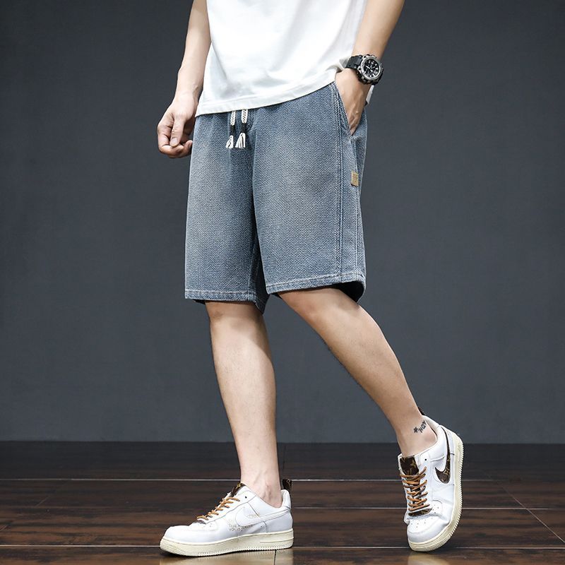 Pantalones Cortos de Mezclilla de 5 Puntos para Hombre de Fibra Sintética Corte Recto para Uso Diario
