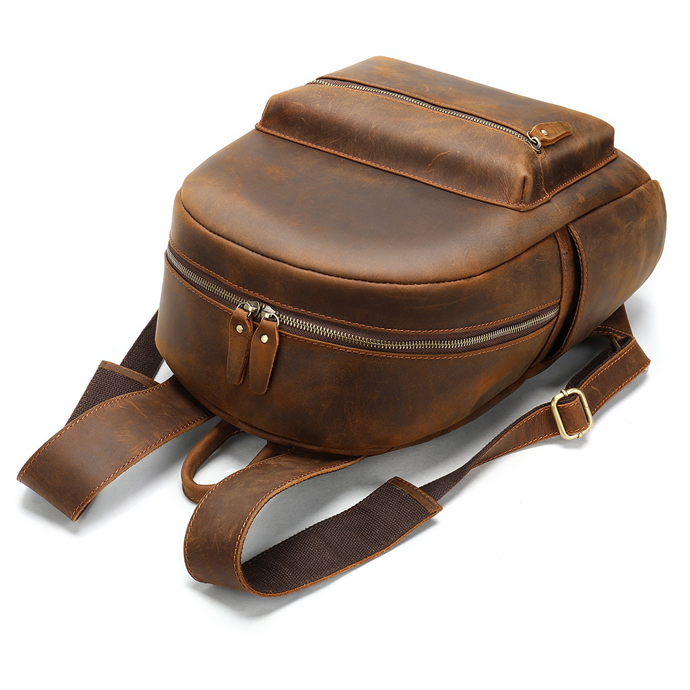Crazy Horse Leather Men's Backpack Large Capacity Business Travel Bag Stylish Retro Cowhide Handbag_voghion.com