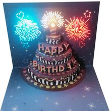 生日蛋糕音乐灯光3D立体录音贺卡60s纸雕创意礼物送对象表白卡片