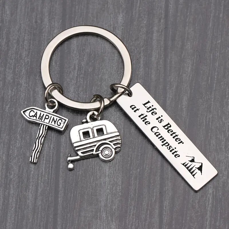 Cross-border temu Hot Sale Casual Style Stainless Steel Keychain Camping RV and Memorable Gift for Outdoor Lovers