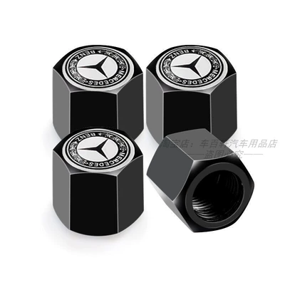 Suitable for C200L E300L GLE GLA GLC GLS decorative car tire valve caps, exterior modification (valve) - aluminum-alloy-black-black-and-white-wheat-ears-4-pieces
