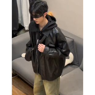 American Black PU Leather Jacket Men's Superior High-end Biker Jacket Short Lapel Baseball Jacket