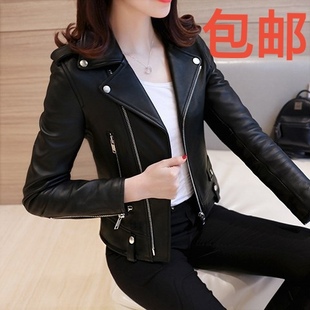 2025Pu Leather Spring & Fall New Korean Style Women's Clothing Women's Short Slim Outwear Motorcycle Wear Leather Jacket