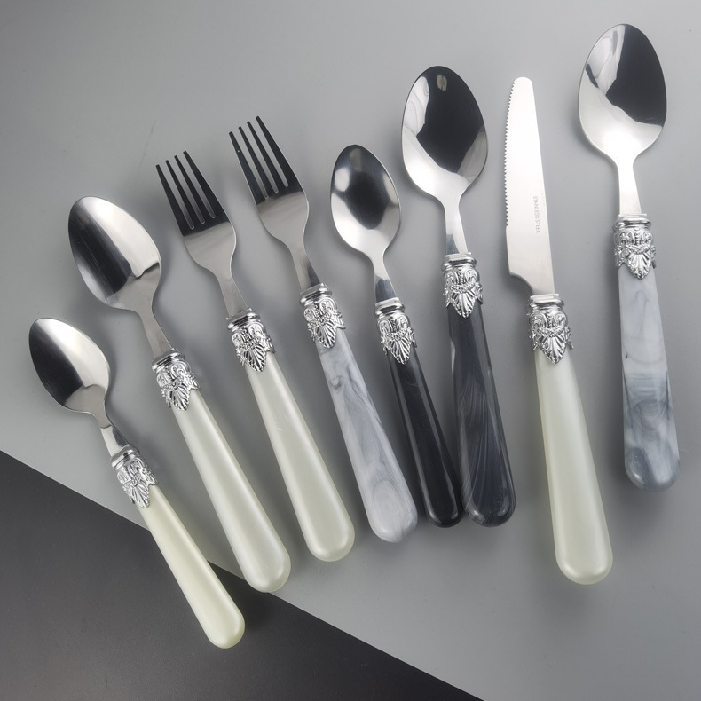 Knife, fork and spoon vintage pearl white handle Western stainless steel spoon tableware foreign trade cross-border wholesale fork four-piece set
