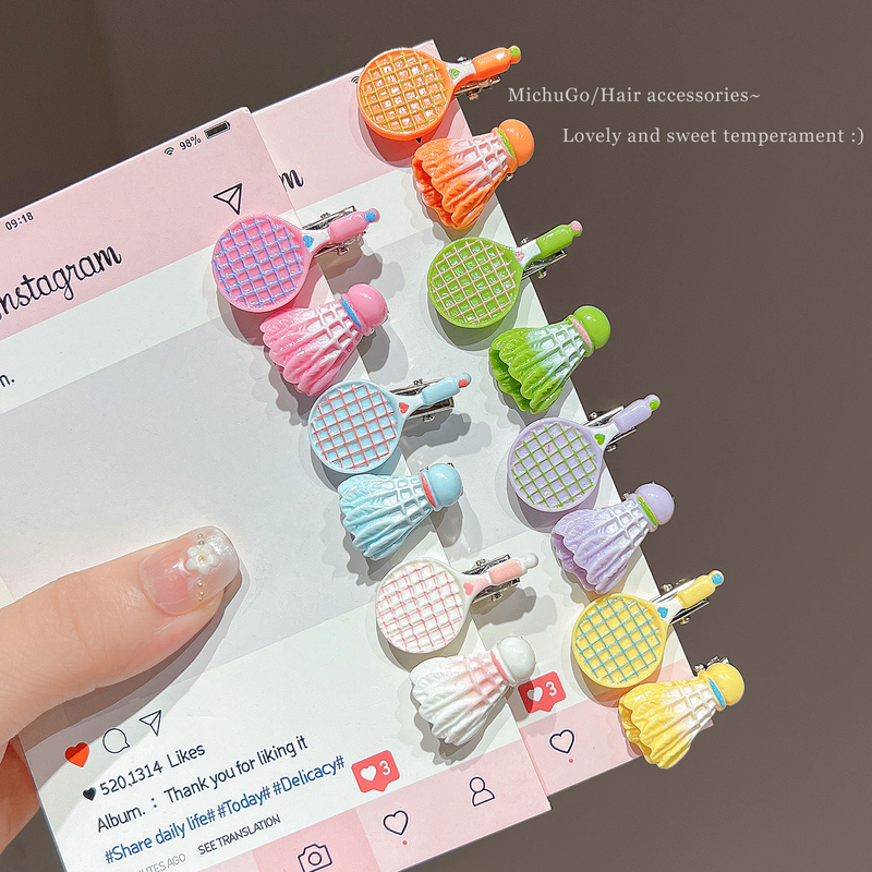 Fun and Cute Badminton Hairpin for Women, Colorfulful Broken Hair Side Clip, Sweet Bangs Clip, Children's Hair Accessories Wholesale