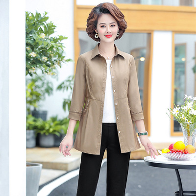 洋气妈妈夏装外套中长款2021新款时尚上衣中老年女装春秋风衣薄款|ru