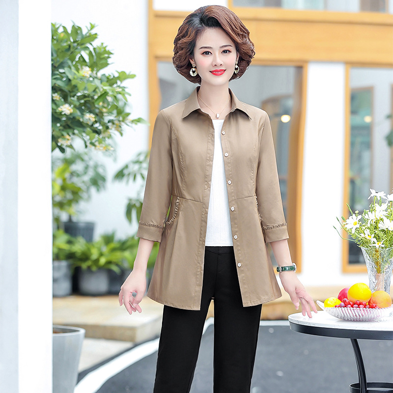 洋气妈妈夏装外套中长款2021新款时尚上衣中老年女装春秋风衣薄款|ru