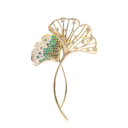  designer suit pin dress coat accessories creative corsage zircon ginkgo leaf brooch for women