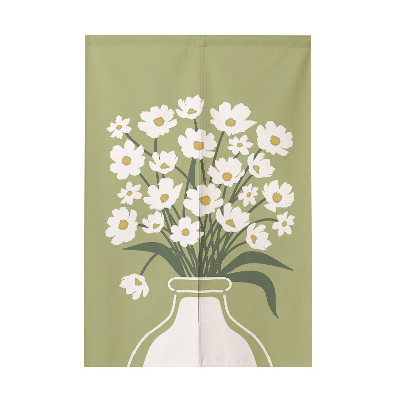 Cortina minimalista con diseño floral de hojas Morandi, cortina divisoria, cortina de cocina sin perforaciones, cortina semientrelazada para inodoro.
