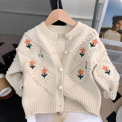 Children's New Knitted Cardigan Girls' Autumn and Winter Embroidered Sweater Coat Fashionable and Stylish Knit Top Versatile Trendy 
