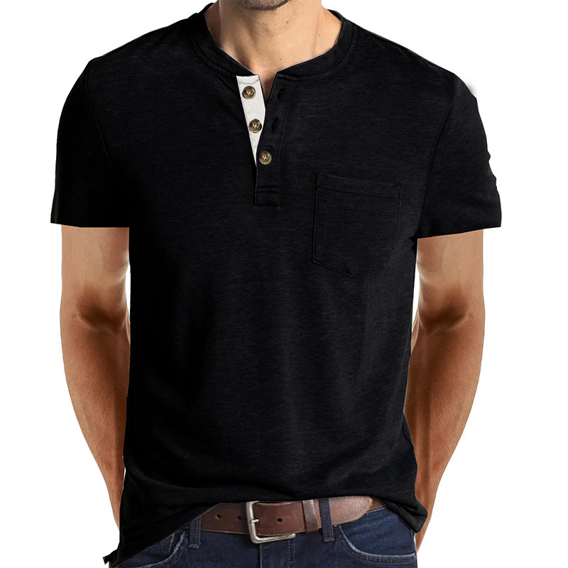 Camiseta táctica de manga corta con cuello redondo Henry para hombre de Amazon, camiseta polo clásica informal europea y americana para hombre