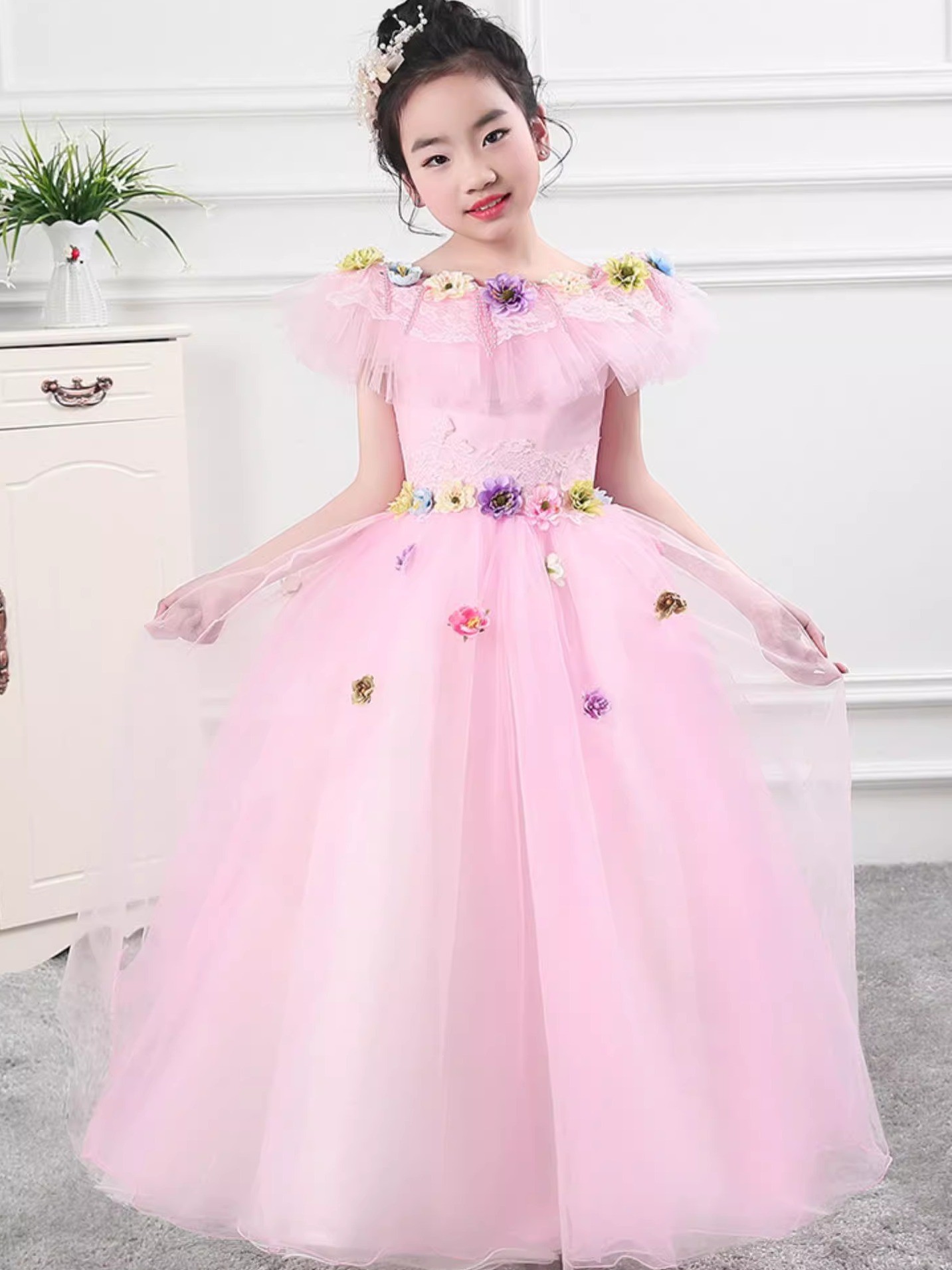 Vestido de niña nuevo vestido de princesa de alta calidad vestido de novia vestido de espectáculo de pequeño anfitrión vestido de piano