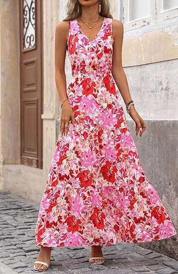 269g Weight Maxi Long Dress Dress Length Type Sleeveless Sleeve Length Swing Dress Dresses Type Sleeveless Sleeve Type Polyester Fabric Type Mid Waist Waist Line Holiday, Daily, Selfie Occasion V Neck Neckline Regular Fit Fit Type Flower Pattern Summer Season Women's Gender Printing Design Casual, Elegant, Simple Style Style Wholesale Women's Casual Elegant Simple Style Printing Flower Holiday Daily Selfie V Neck Sleeveless Swing Dress 20
