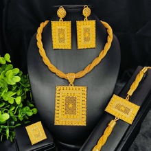 中东迪拜新娘合金项链首饰镂空花片饰品耳环婚庆珠宝套装批发现货