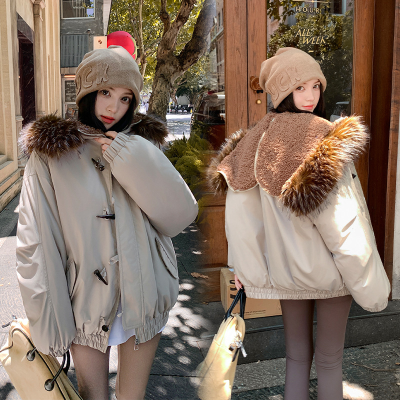 2025 invierno nuevo abrigo de algodón de pluma para mujeres retro corno de buey pie de botón para superar el grosor de la chaqueta de algodón coreano image 3