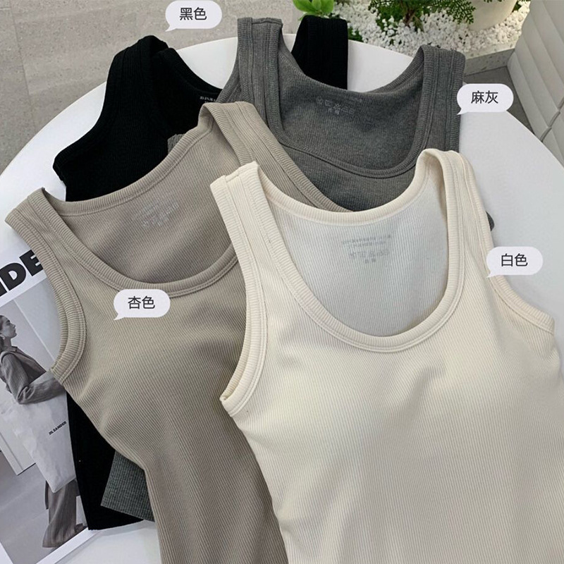 Women's Korean-style all-match camisole round neck vest, slim fit, bottoming, sleeveless, beauty back, one-piece Cup top