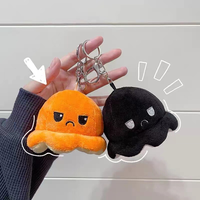 Cute Flipping Face-Changing Little Octopus Pendant School Bag Couple Keychain Plush Pendant Flipping Octopus Bag Accessories