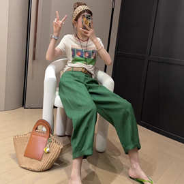 显瘦时尚休闲九分裤一整套穿搭2025新款简约夏季白色短袖两件套女