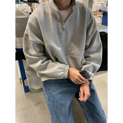 Chic Brand Ins Half Zip Hoodie for Men and Women, Unique Design, Hong Kong Style Fashion, Retro Casual Relaxed Versatile Outerwear