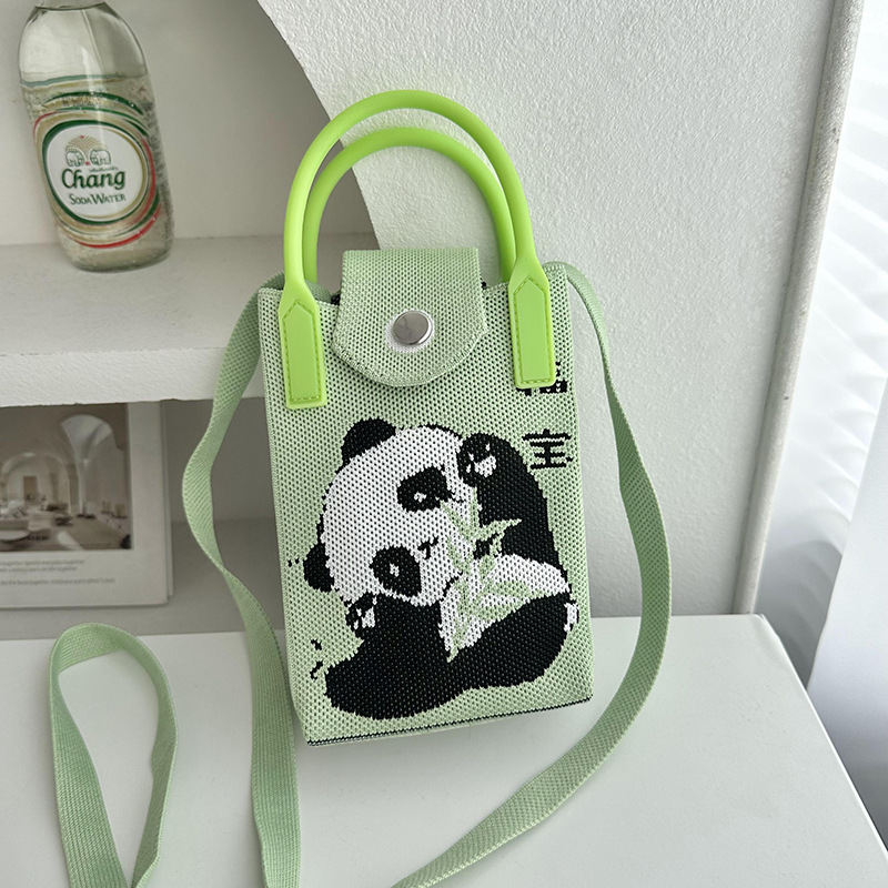 Bolsa de tejido para móviles, caricatura de panda para mujeres, estilo coreano, bolso de hombro único, bolso de viaje, bolso de cambio, bolso pequeño