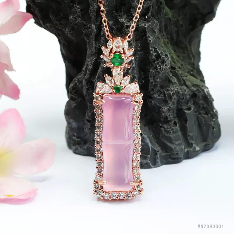 眷钰 天然粉玉髓吊坠玛瑙竹节项链饰品珠宝工厂批发代发S2083001