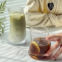 ins条纹风帆玻璃杯果茶杯创意餐厅月牙杯果汁冷饮料杯奶茶水杯子