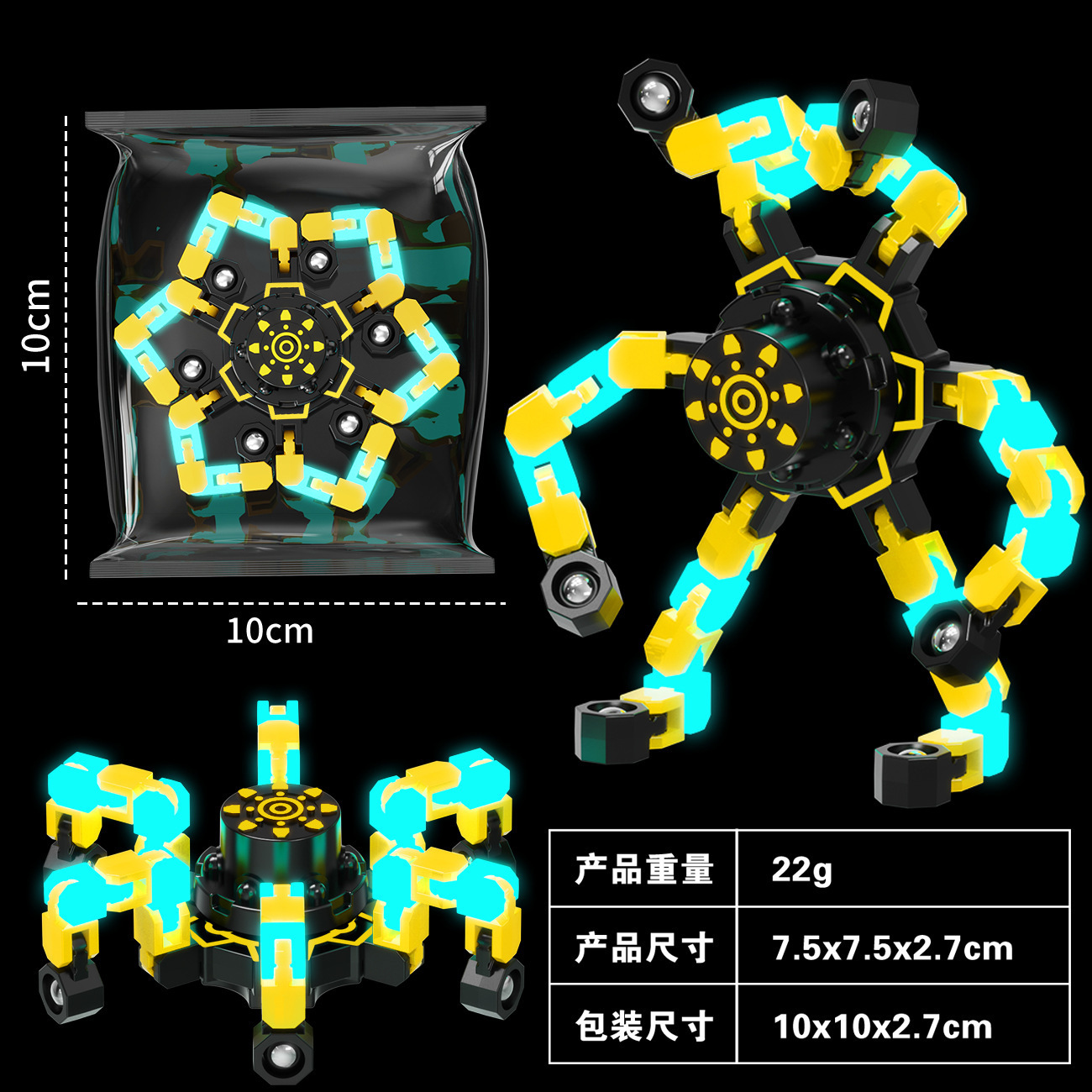 Fidget Spinner Deformable con Luz para Niños de Plástico ABS Giratorio