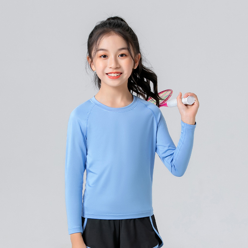 Factory direct sale children's sports t-shirt, boys' breathable quick-dry long-sleeve spring and autumn short sports top for older children, girls' sports top
