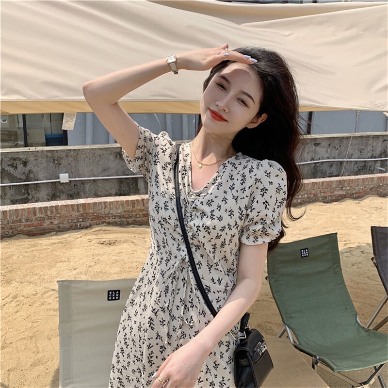 Floral Skirt 2024 New Style Mid-length Over-knee Waist Covering Belly A- shaped Over-knee dress Slim-fit Joker Skirt