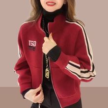 春秋新款银狐绒秋冬休闲短款外套女时尚洋气立领拉链开衫上衣