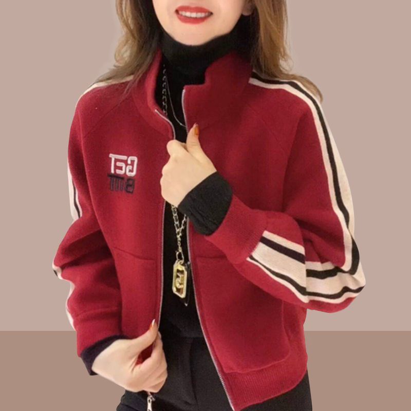 春秋新款银狐绒秋冬休闲短款外套女时尚洋气立领拉链开衫上衣