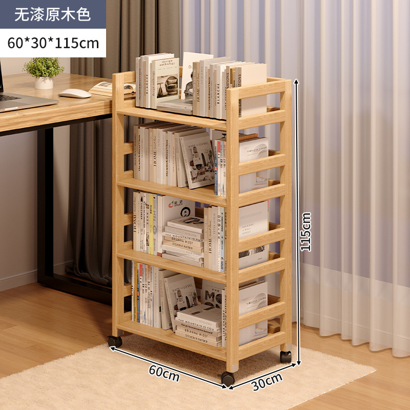 Estantería móvil de madera maciza con ruedas Estante debajo del escritorio Oficina de piso Estante de almacenamiento multicapa Estante para libros pequeños