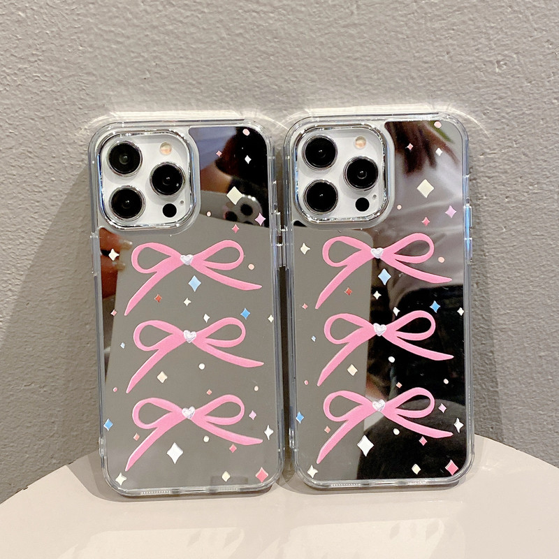 Acrylic Mirror Suitable for Apple 15Pro Spring and Summer 11 Bow 13 Girl 16 Hard Iphone12P Mobile Phone Case